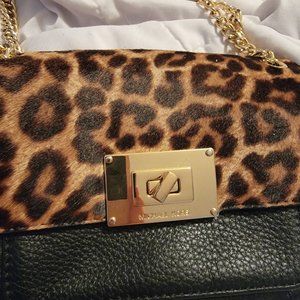 Michael kors cheeta print and black crossbody